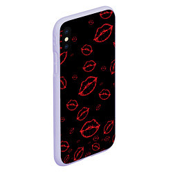 Чехол iPhone XS Max матовый Паттерн красные губы на черном - lips red, цвет: 3D-светло-сиреневый — фото 2