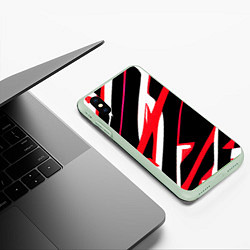 Чехол iPhone XS Max матовый Красно-белые полосы на чёрном фоне, цвет: 3D-салатовый — фото 2