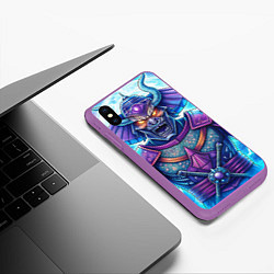 Чехол iPhone XS Max матовый Злой самурай в японском стиле, цвет: 3D-фиолетовый — фото 2