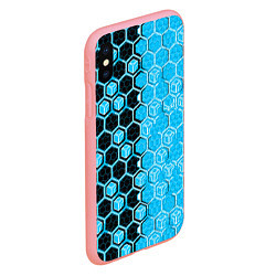 Чехол iPhone XS Max матовый Техно-киберпанк шестиугольники голубой и чёрный, цвет: 3D-баблгам — фото 2
