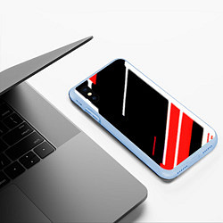 Чехол iPhone XS Max матовый Бело-красные полосы на чёрном фоне, цвет: 3D-голубой — фото 2