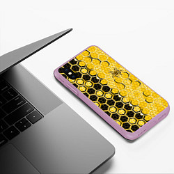 Чехол iPhone XS Max матовый Киберпанк соты шестиугольники жёлтый и чёрный с па, цвет: 3D-сиреневый — фото 2