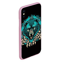 Чехол iPhone XS Max матовый Голова медведя в славянском стиле, цвет: 3D-розовый — фото 2