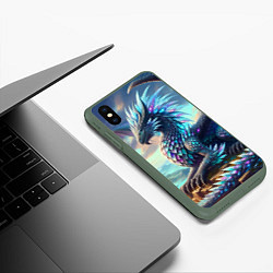 Чехол iPhone XS Max матовый Крылатый сказочный дракон - нейросеть, цвет: 3D-темно-зеленый — фото 2