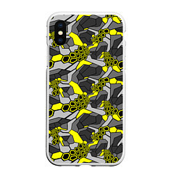 Чехол iPhone XS Max матовый Шестиугольная текстура желтого камуфляжа, цвет: 3D-белый