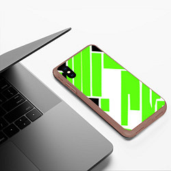 Чехол iPhone XS Max матовый Зелёные широкие линии на белом фоне, цвет: 3D-коричневый — фото 2