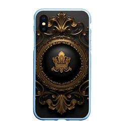 Чехол iPhone XS Max матовый Классические золотые узоры и корона, цвет: 3D-голубой