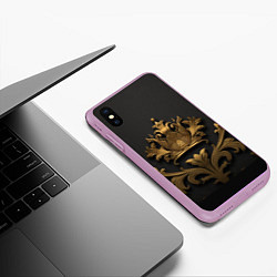 Чехол iPhone XS Max матовый Объемная золотая корона с узорами, цвет: 3D-сиреневый — фото 2