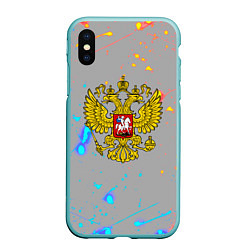 Чехол iPhone XS Max матовый Герб рф огонь краски, цвет: 3D-мятный