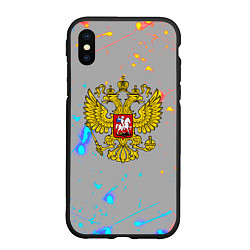 Чехол iPhone XS Max матовый Герб рф огонь краски, цвет: 3D-черный