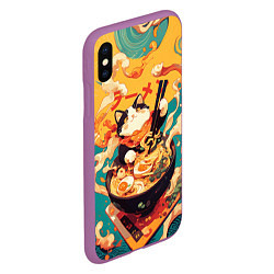 Чехол iPhone XS Max матовый The cat eats ramen, цвет: 3D-фиолетовый — фото 2