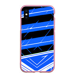 Чехол iPhone XS Max матовый Чёрно-белые полосы на синем фоне, цвет: 3D-розовый
