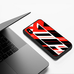 Чехол iPhone XS Max матовый Black and red stripes on a white background, цвет: 3D-черный — фото 2