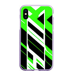 Чехол iPhone XS Max матовый Black and green stripes on a white background, цвет: 3D-светло-сиреневый