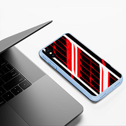 Чехол iPhone XS Max матовый Red and white lines on a black background, цвет: 3D-голубой — фото 2