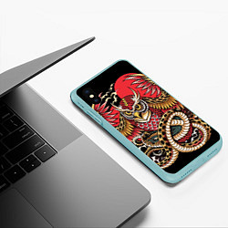 Чехол iPhone XS Max матовый Сова со змеёй в японском стиле, цвет: 3D-мятный — фото 2