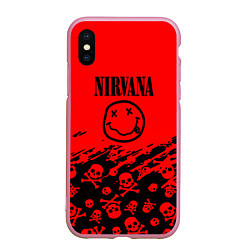 Чехол iPhone XS Max матовый Nirvana rock skull, цвет: 3D-розовый