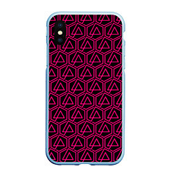 Чехол iPhone XS Max матовый Linkin park pink logo, цвет: 3D-голубой