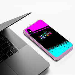 Чехол iPhone XS Max матовый Among us neon colors, цвет: 3D-сиреневый — фото 2