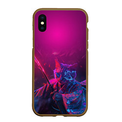 Чехол iPhone XS Max матовый Кот самурай с катаной киберпанк