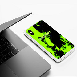 Чехол iPhone XS Max матовый Minecraft green logo fire, цвет: 3D-белый — фото 2