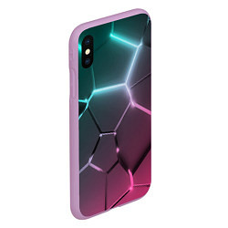 Чехол iPhone XS Max матовый Голубые и розовые неоновые плиты в разломе, цвет: 3D-сиреневый — фото 2