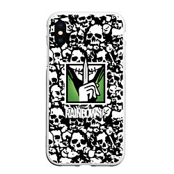 Чехол iPhone XS Max матовый Rainbow six pattern skull, цвет: 3D-белый