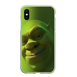 Чехол iPhone XS Max матовый Лицо Шрека крупно, цвет: 3D-салатовый