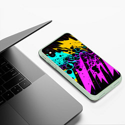 Чехол iPhone XS Max матовый Разноцветная неоновая абстракция - нейроарт, цвет: 3D-салатовый — фото 2