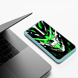 Чехол iPhone XS Max матовый Абстрактный белый череп и зелёные полосы, цвет: 3D-мятный — фото 2