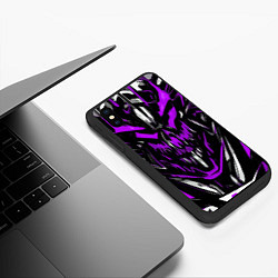 Чехол iPhone XS Max матовый Фиолетово-белое абстрактное лицо на чёрном фоне, цвет: 3D-черный — фото 2