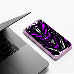 Чехол iPhone XS Max матовый Фиолетово-белое абстрактное лицо на чёрном фоне, цвет: 3D-сиреневый — фото 2