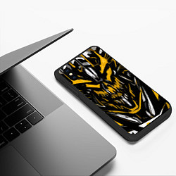 Чехол iPhone XS Max матовый Жёлто-белое абстрактное лицо на чёрном фоне, цвет: 3D-черный — фото 2