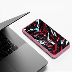 Чехол iPhone XS Max матовый Красно-белые абстрактные линии на чёрном фоне, цвет: 3D-малиновый — фото 2