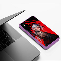 Чехол iPhone XS Max матовый Татуированная девушка аниме с катаной, цвет: 3D-фиолетовый — фото 2