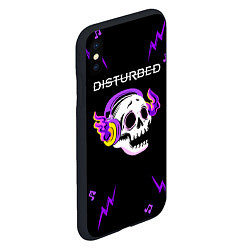 Чехол iPhone XS Max матовый Disturbed неоновый череп, цвет: 3D-черный — фото 2