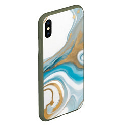 Чехол iPhone XS Max матовый Бело-голубой с золотом абстрактный узор, цвет: 3D-темно-зеленый — фото 2