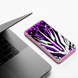 Чехол iPhone XS Max матовый Чёрный фон, фиолетово-белая абстракция, цвет: 3D-розовый — фото 2