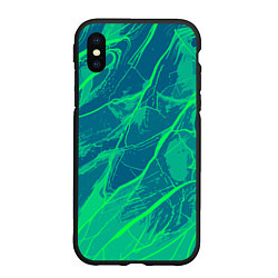 Чехол iPhone XS Max матовый Яркий сине-зелёный абстрактная текстура, цвет: 3D-черный