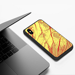 Чехол iPhone XS Max матовый Жёлто-красный абстрактная каменная текстура, цвет: 3D-черный — фото 2