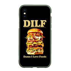 Чехол iPhone XS Max матовый DILF - damn I love foods, цвет: 3D-темно-зеленый