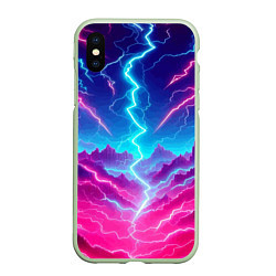 Чехол iPhone XS Max матовый Фантастический неоновый пейзаж - нейроарт, цвет: 3D-салатовый