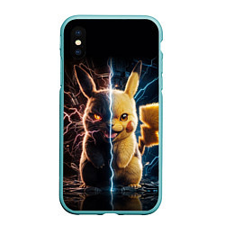 Чехол iPhone XS Max матовый Злой и милый Пикачу, цвет: 3D-мятный