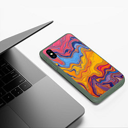 Чехол iPhone XS Max матовый Поток разноцветной краски, цвет: 3D-темно-зеленый — фото 2