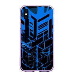 Чехол iPhone XS Max матовый Abstract blue stripes on a black background, цвет: 3D-сиреневый