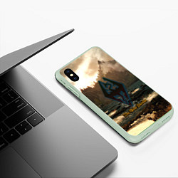 Чехол iPhone XS Max матовый Skyrim logo природа, цвет: 3D-салатовый — фото 2