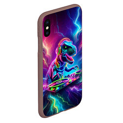 Чехол iPhone XS Max матовый Tyrannosaur DJ - neon glow, цвет: 3D-коричневый — фото 2