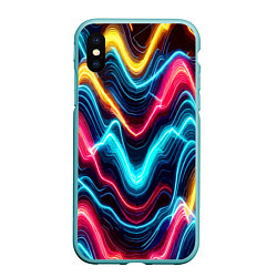 Чехол iPhone XS Max матовый Хаотичные неоновые полосы - абстракция, цвет: 3D-мятный