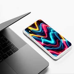 Чехол iPhone XS Max матовый Хаотичные неоновые полосы - абстракция, цвет: 3D-белый — фото 2