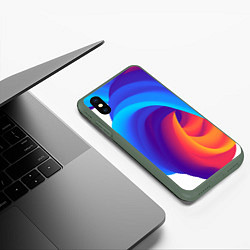 Чехол iPhone XS Max матовый Неоновые волны абстракция, цвет: 3D-темно-зеленый — фото 2